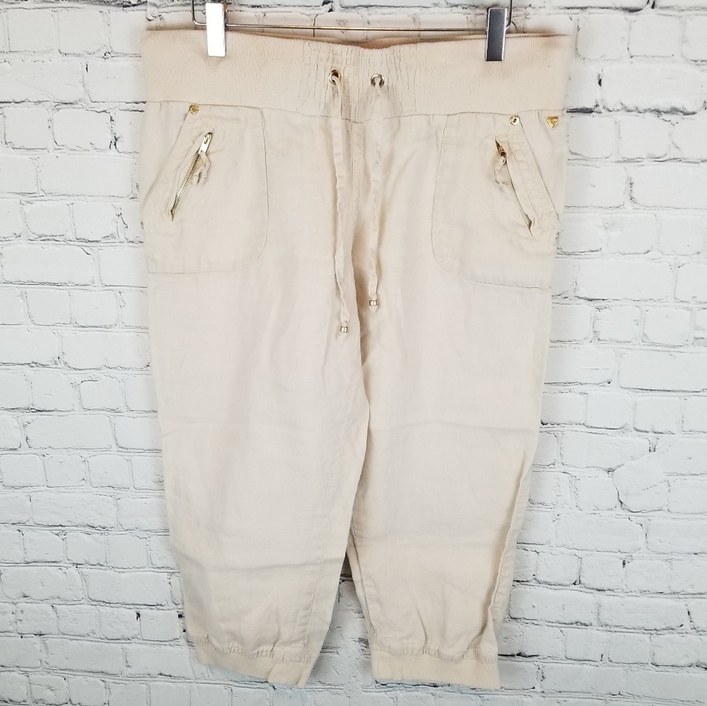 GUESS | linen drawstring waist cropped short pants